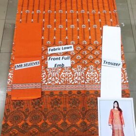 Fabric Lawan Front Full Heavy Emb 2Pc Shirt &amp; Trouser for Sale