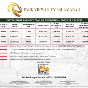 Residential Plots/Commercial Plots for Sale on Installments in Park View City ISLAMABAD
