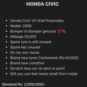 Honda Civic Vti Oriel Prosmatec 2009 for Sale 